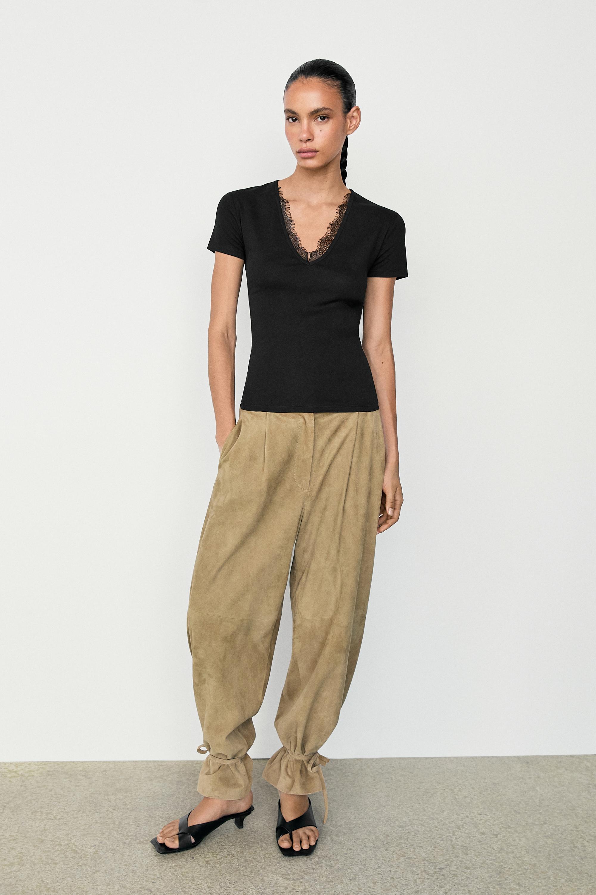 Lace-detail V-neck T-shirt